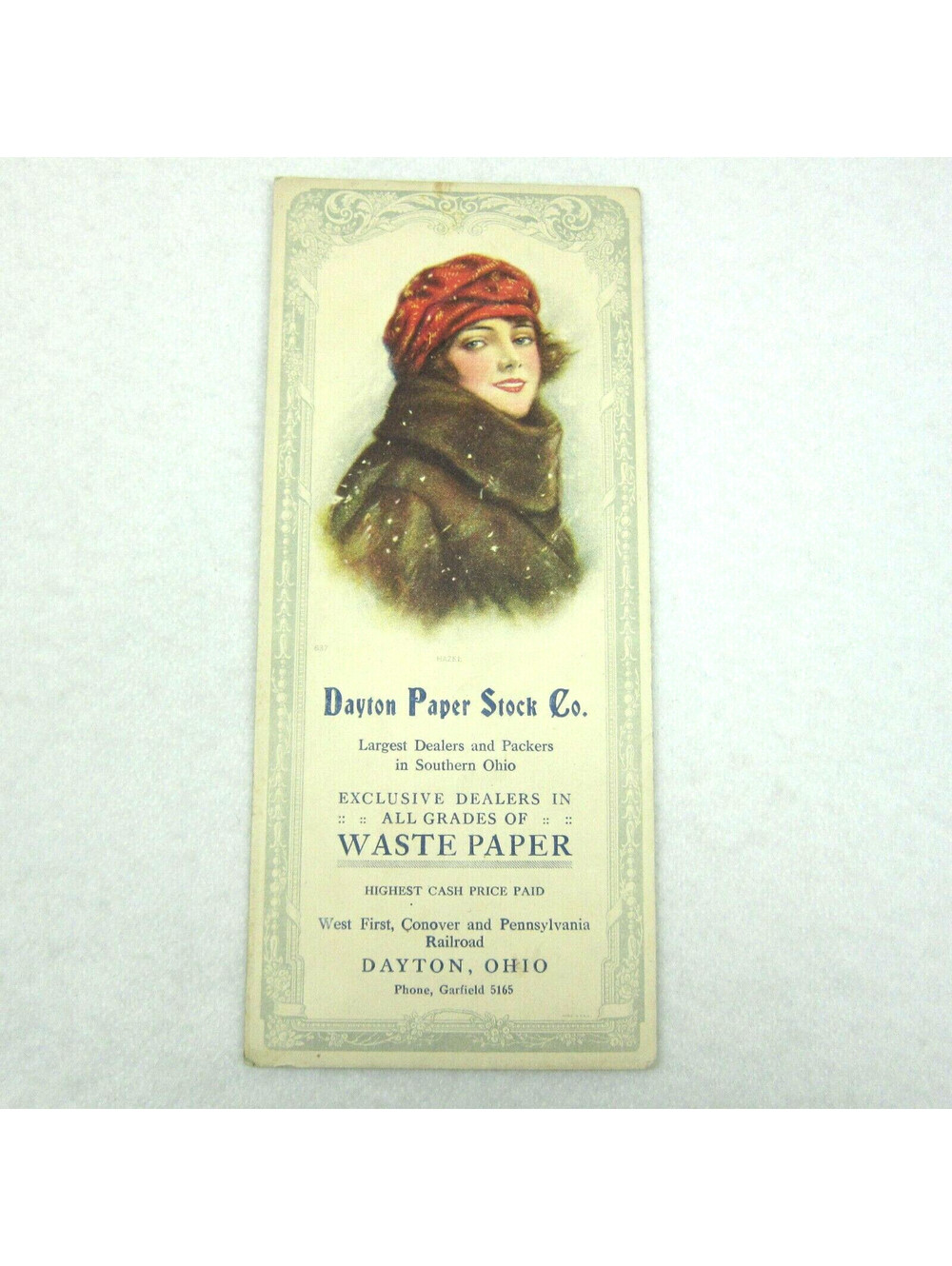 Vintage 1920s Advertising Blotter Women Fur Coat Hat Dayton Paper Stock Co Ohio